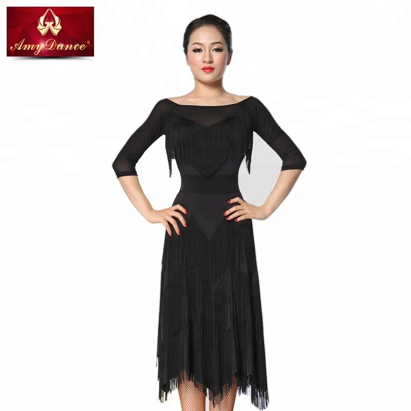 
Adults women sexy backless fringe black dancing practice latin wear with bra inside latin dance costume 