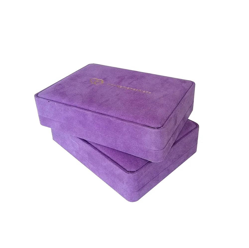 Purple velvet necklace handmade box with hot foil gold logo