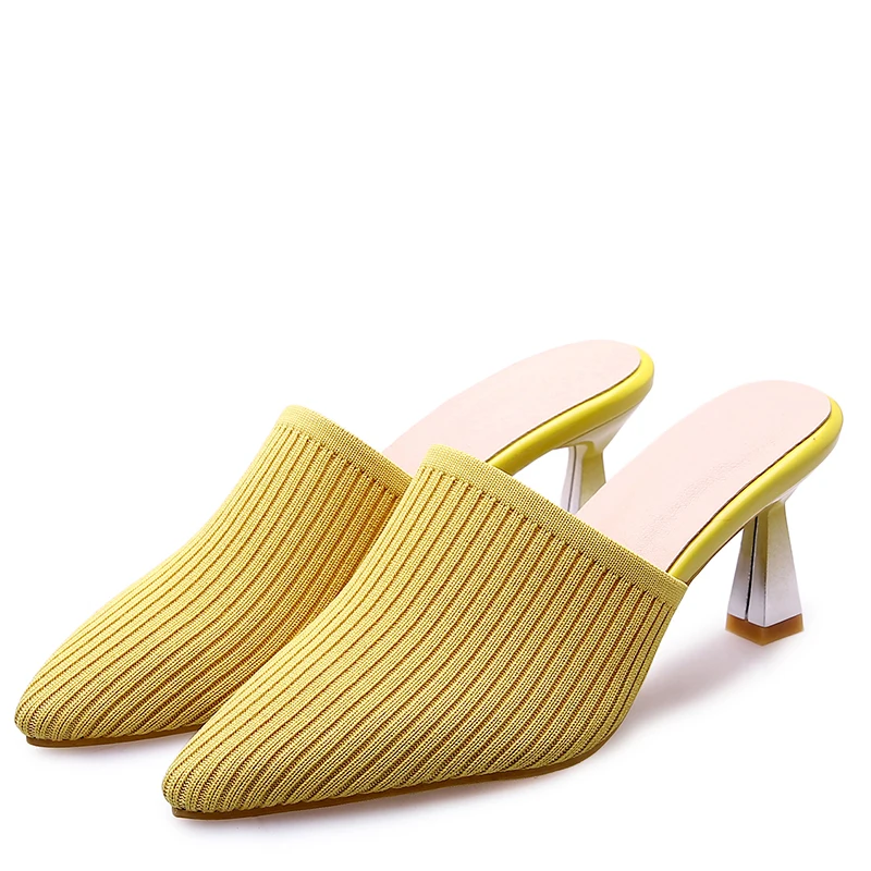 WETKISS Large Size Women Shoes OEM Cheap Wholesale Unusual Heels Mules Knitting Ladies Mules Shoes High Heels Mules Shoes Women