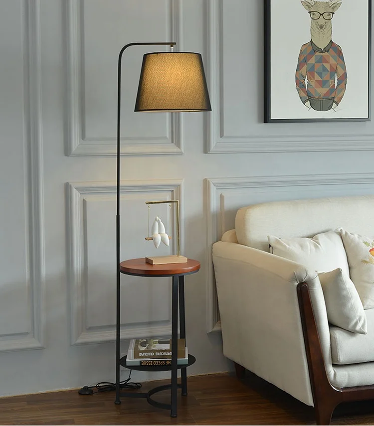 JLF-23206 Home Livingroom Bedroom Bedside Multifunction Fabric Shade Standing Lamps Home Decor Floor l with End Table