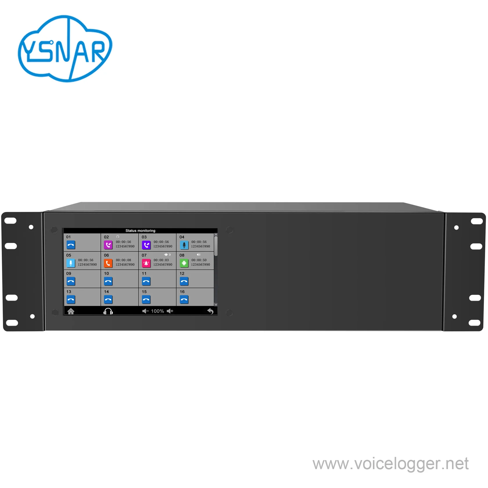 16CH Standalone Cloud Network Voice Logger with 7 Inch Touch Screen, 16-Line Customizable Telephone Call Recorder with SDK/API