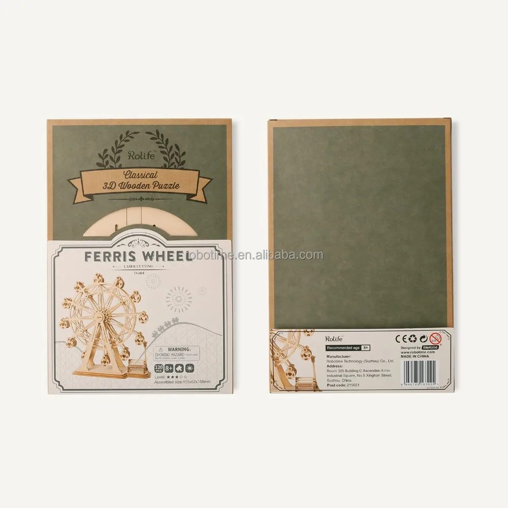 Robotime Custom Adult Children 3D DIY Jigsaw Game Assembly Model Educational Toy Ferris Wheel 3D Wooden Puzzle Wood Craft