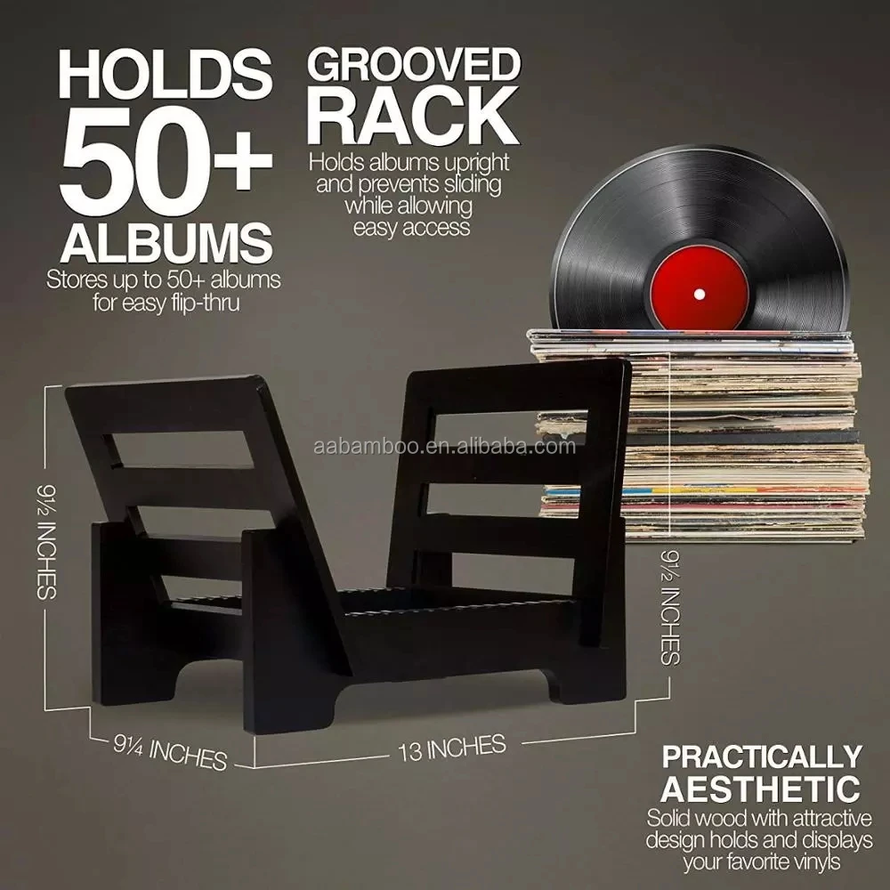 Wood lp vinyl record display stand bamboo vinyl record storage rack holder