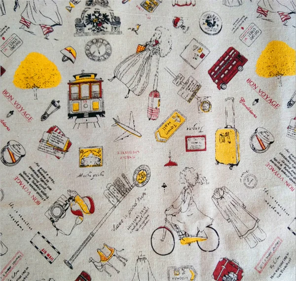 handmade cotton linen fabric for curtains/tablecloth travel style crafts fabric