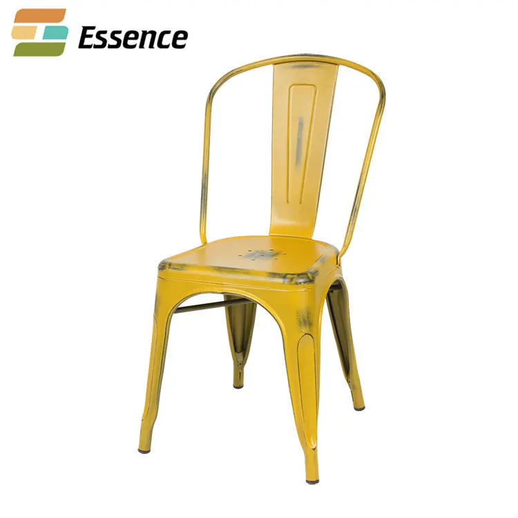 Factory direct vintage steel metal dining chairs stacking industrial chair