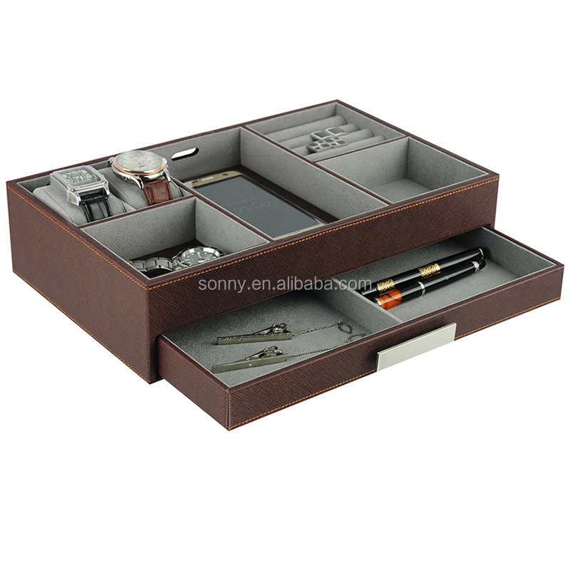 Большой кожаный держатель, мужской комод, органайзер для часов, ювелирных изделий и аксессуаров