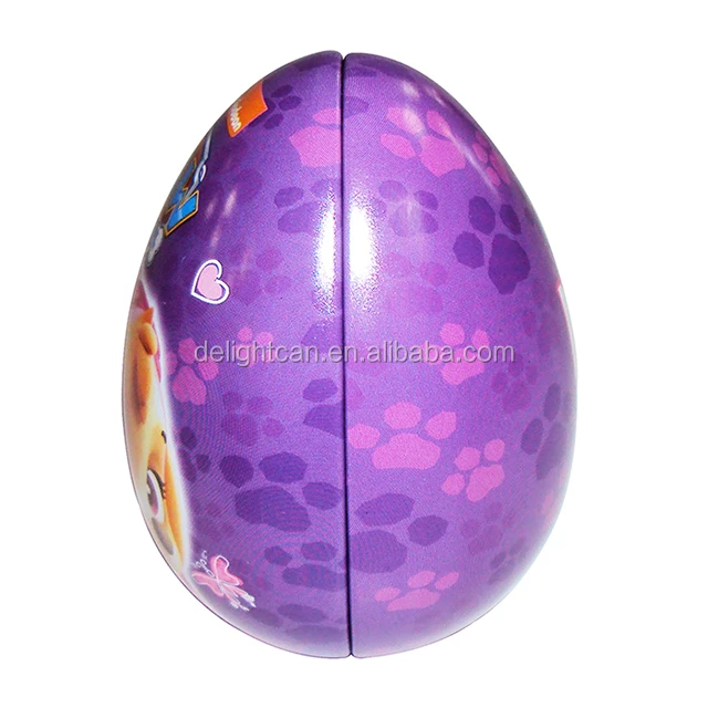 Empty tin box for packing candy with egg shaped for Easter