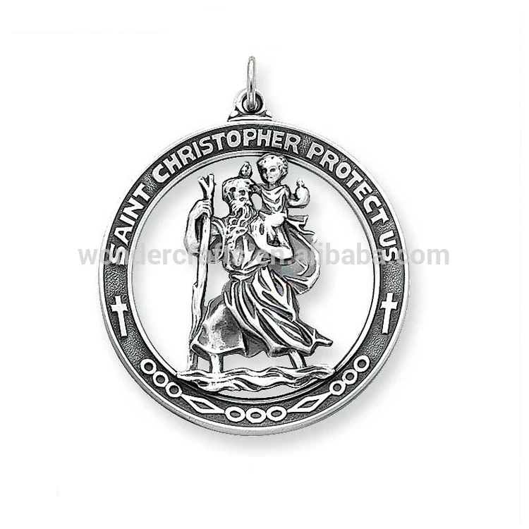 factory made silver plating patron saint medals hollow out insert st christopher medals