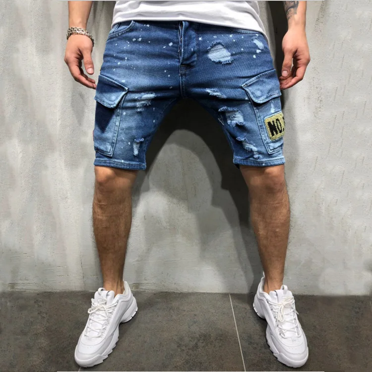 Джинсы мужские короткие с дырками, облегающие брюки из денима, Молодежные узкие прямые модные джинсы, Европейская и американская мода, лето