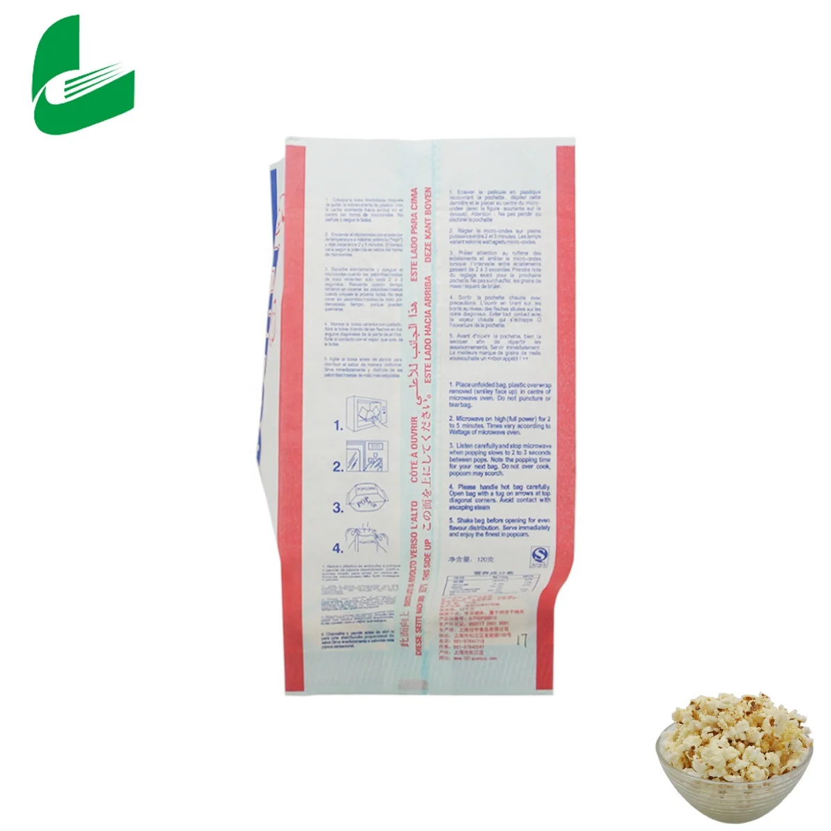 Microwavable food packing popcorn bags