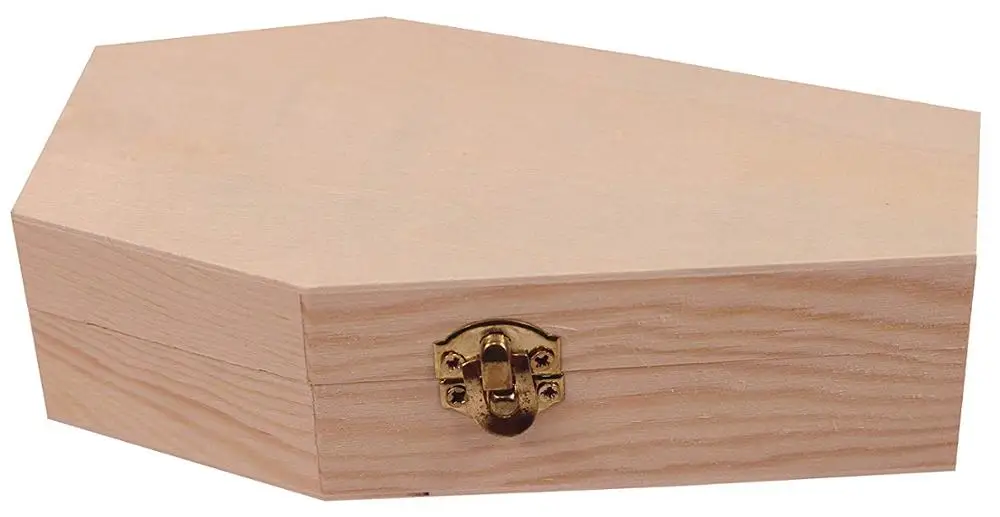 Custom Unfinished Plain Wood Coffin Shape Gift Box With Hinged Lid