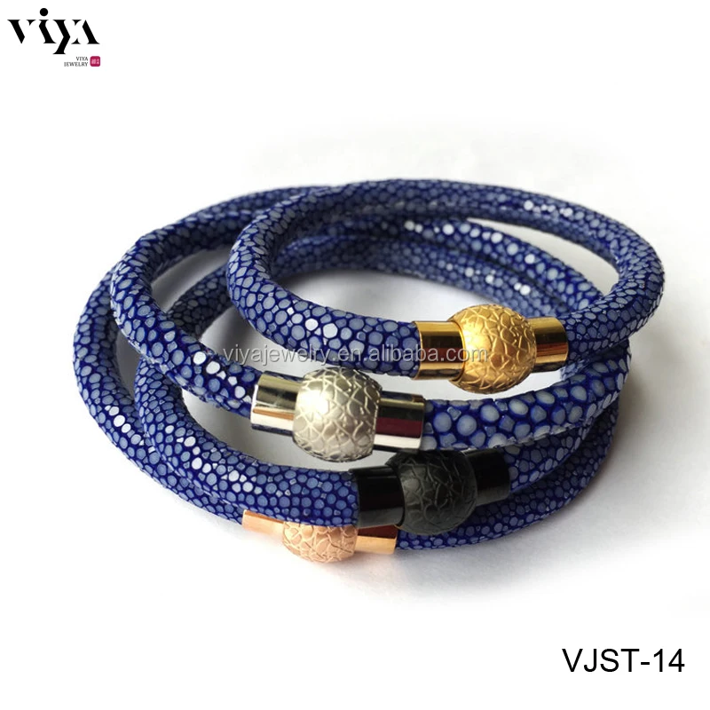 Unisex Jewelry Stingray Leather Bracelet Stainless Steel Magnetic Lock Clasps, Cuff Bangle, Leather Cord