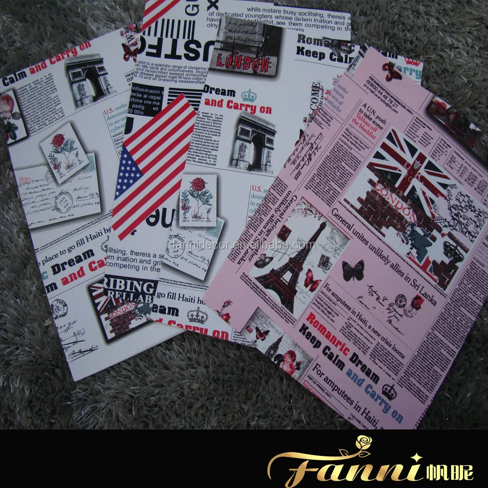Retro Newspaper Style Faux Leather Fabric USA Flag Printed PVC Leather Newspaper Printed Synthetic Leather