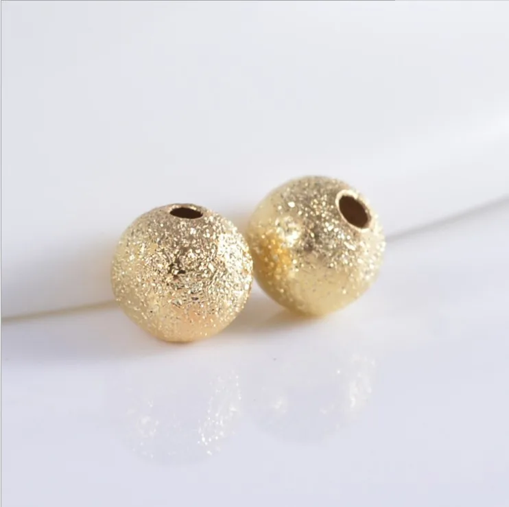 6mm 8mm Gold Silver Sand Coral Beads Metal Raw Brass Round Beads DIY Hole Beads for Jewelry Making