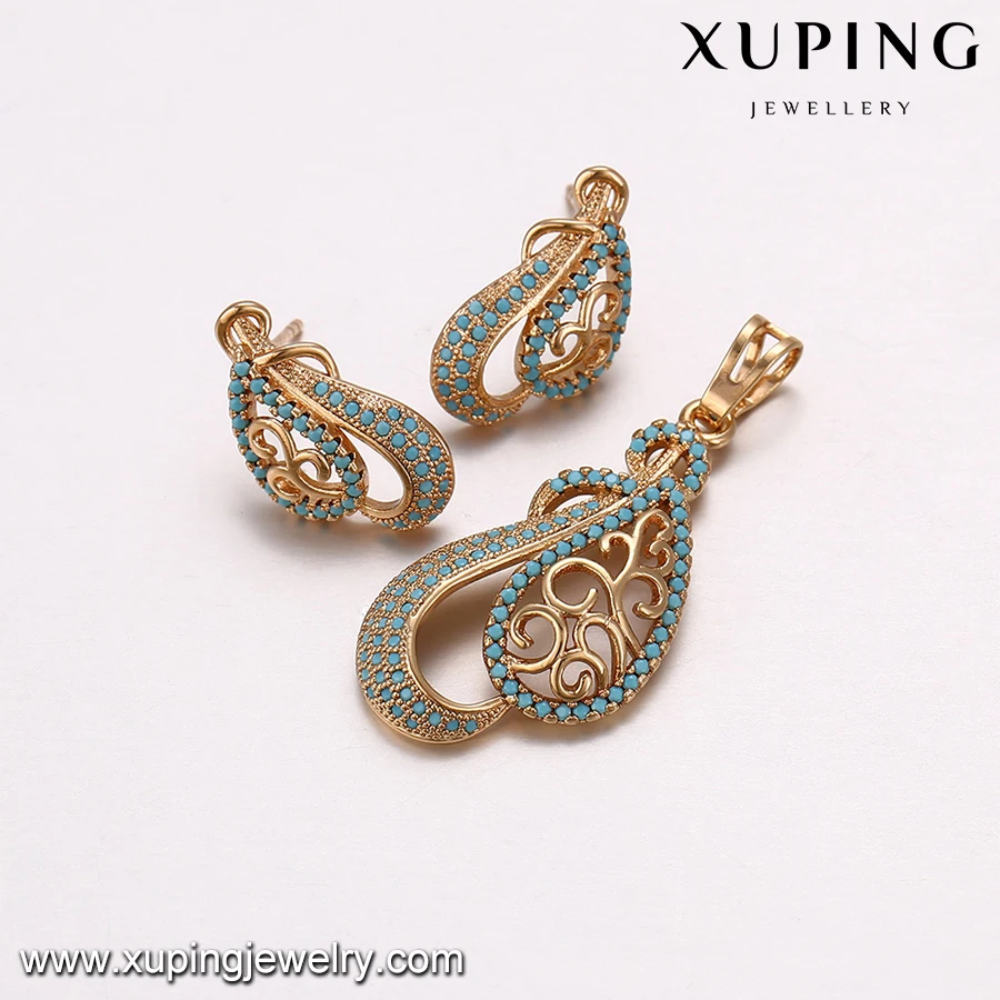 64210 xuping best selling turkish style copper alloy earring and pendant gold plated jewelry sets