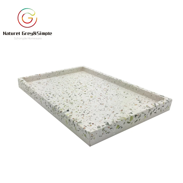 
Natural Stone White Real Terrazzo Square Platter Serving Tray 