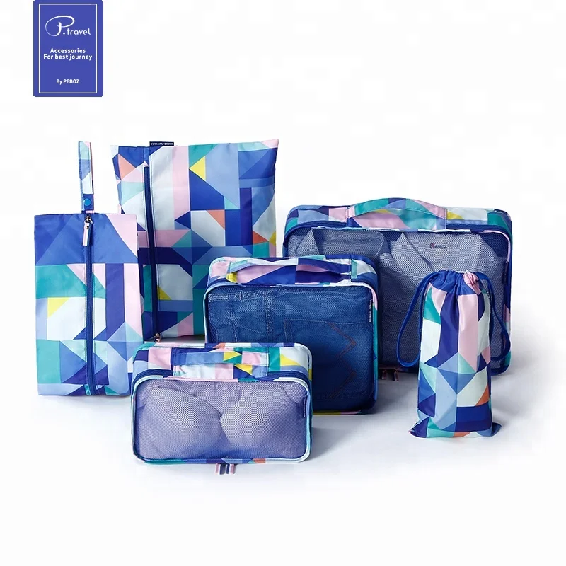 P.travel waterproof portable 6pcs set geometric packing cubes for travel ,Storage Mesh Bags Organizers