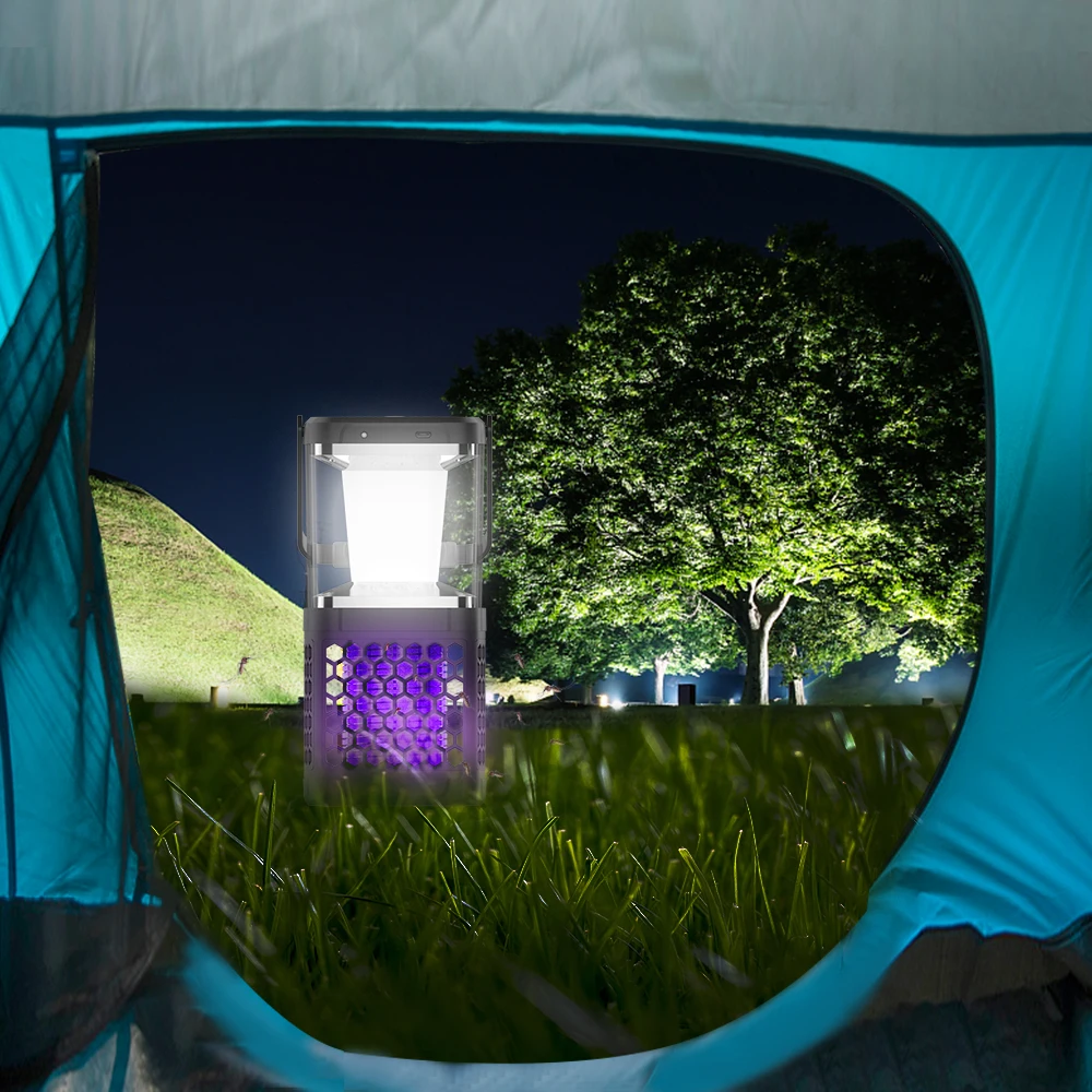 2021 New 5W Outdoor And Indoor Solar Panel LED Camping  With Lighting And Bule Light USB Rechargeable Mosquito Killer Lamp