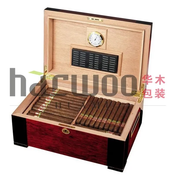 Роскошный откидной рояльным лаком испанский кедр установки для увлажнения сигары упаковочная коробка с увлажнителем