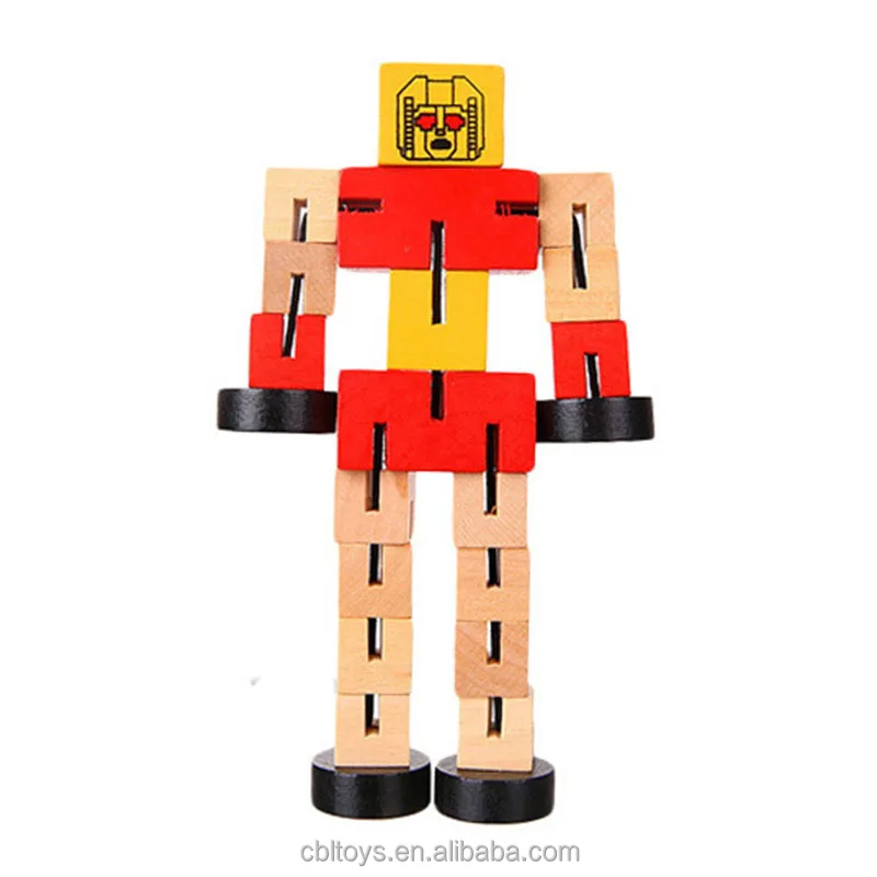 Educational toy wooden rubber band elastic transformation robot blocks for kids CBL3196