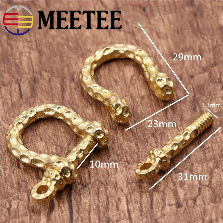 Meetee AP339 D Ring Solid Pure Brass Carabiner Shackle Key Ring Chain Hook Strap Horseshoe Buckle DIY Belt Accessories
