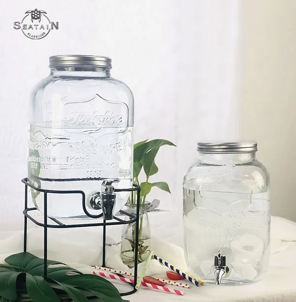 Custom airtight 1 gallon glass juice beverage drink dispenser with tap
