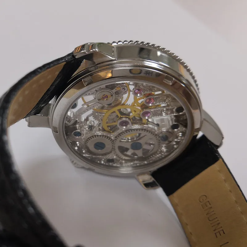 Skeleton Automatic Men Watch Caseback Mechanical Chronograph Wrist sea-gull watch