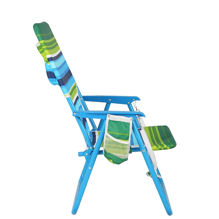 Outdoor Stripped  Portable Folding Fishing Chair with High Seat Steel and Pouch on Back