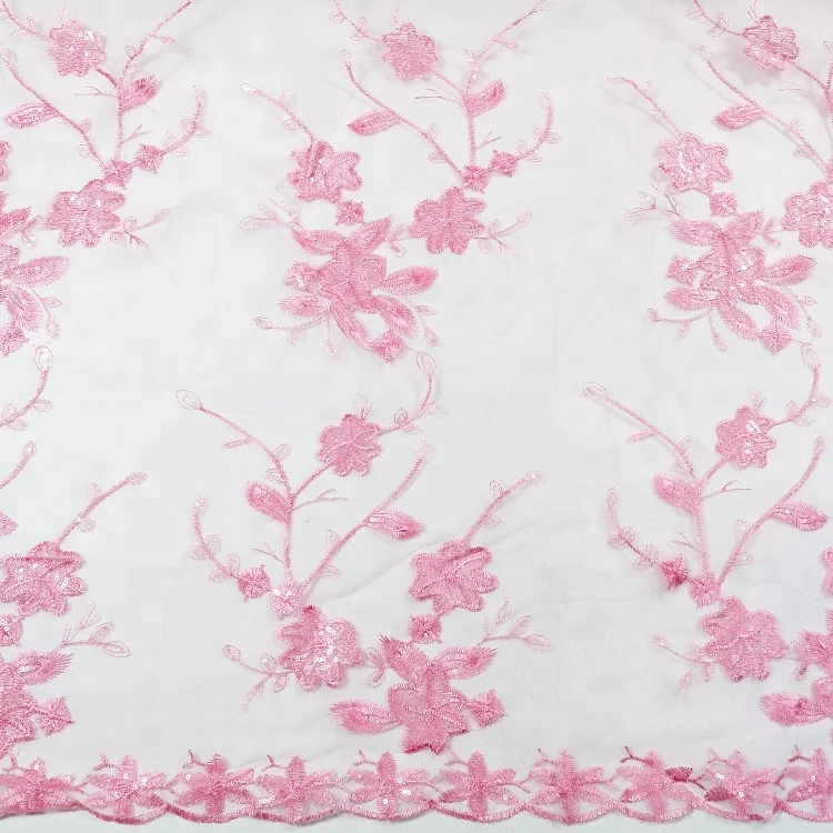 Guangzhou Rose Red Flower embroidery Textile lace fabric for Fashion Dresses