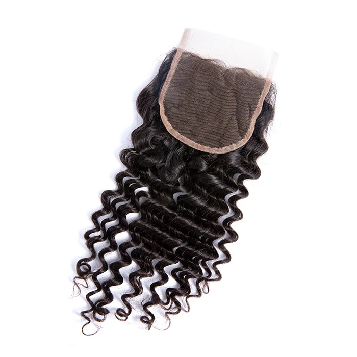 
GS hair deep curly human hair deep curly silk base closure with baby hair 
