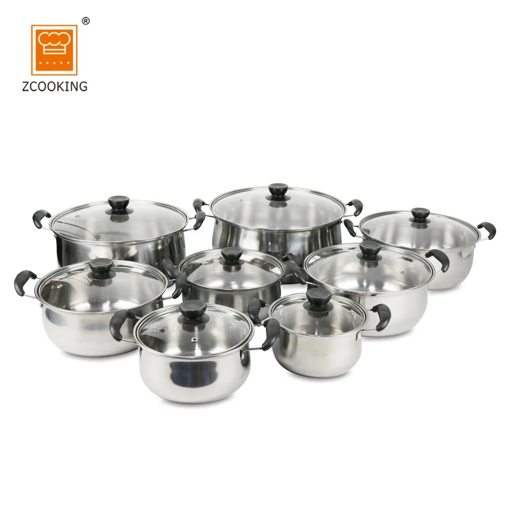 Stainless Steel Cookware Sets 16 Pieces Kitchen War Cookware Pots And Pans Set With Clear Glass Lid