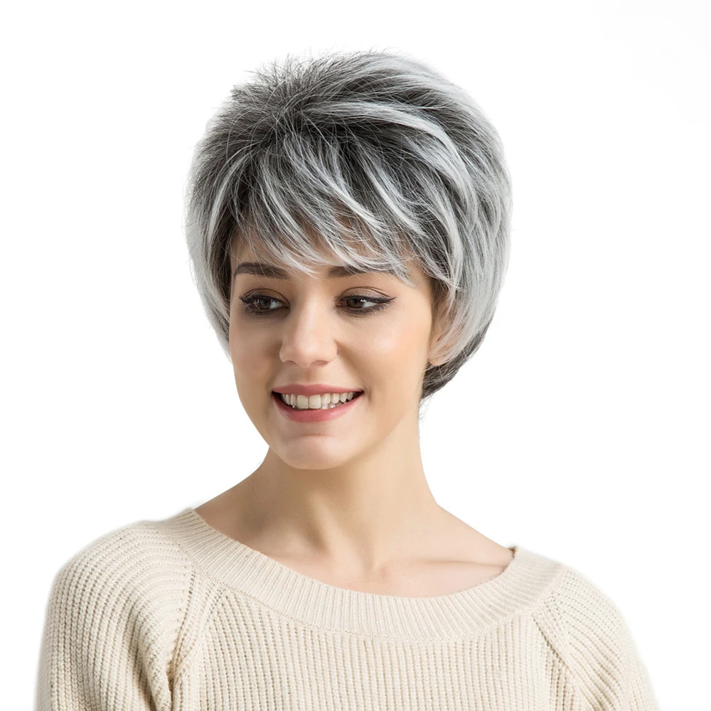 
BVR Grey And White Short Hair Synthetic Hair For Wig Making 
