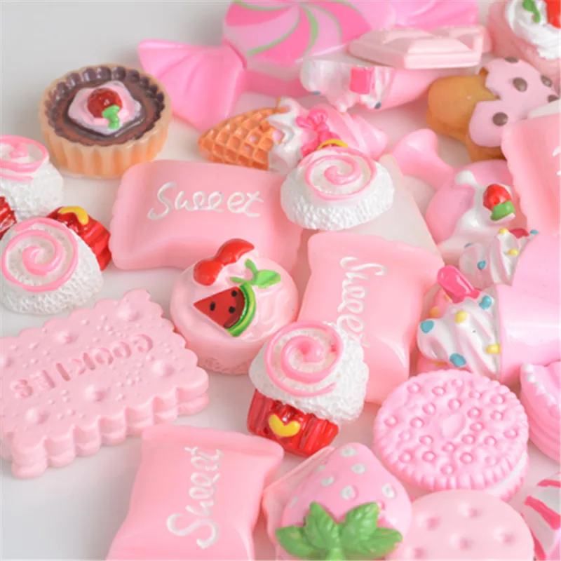 Wholesale pink Styles Resin Jewelry Charm Flat Back Epoxy Fake Food Cabochons for Phone Decoration