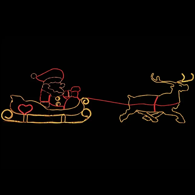 Christmas Light Rooftop LED Animated Waving Santa Reindeer with Sleigh Silhouette for Outdoor Lawn Decoration