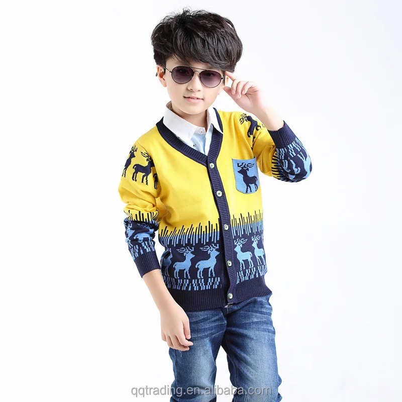 
Custom baby Middle aged and teenager boys wool fleece lining cardigan christmas sweaters reindeer for kids 