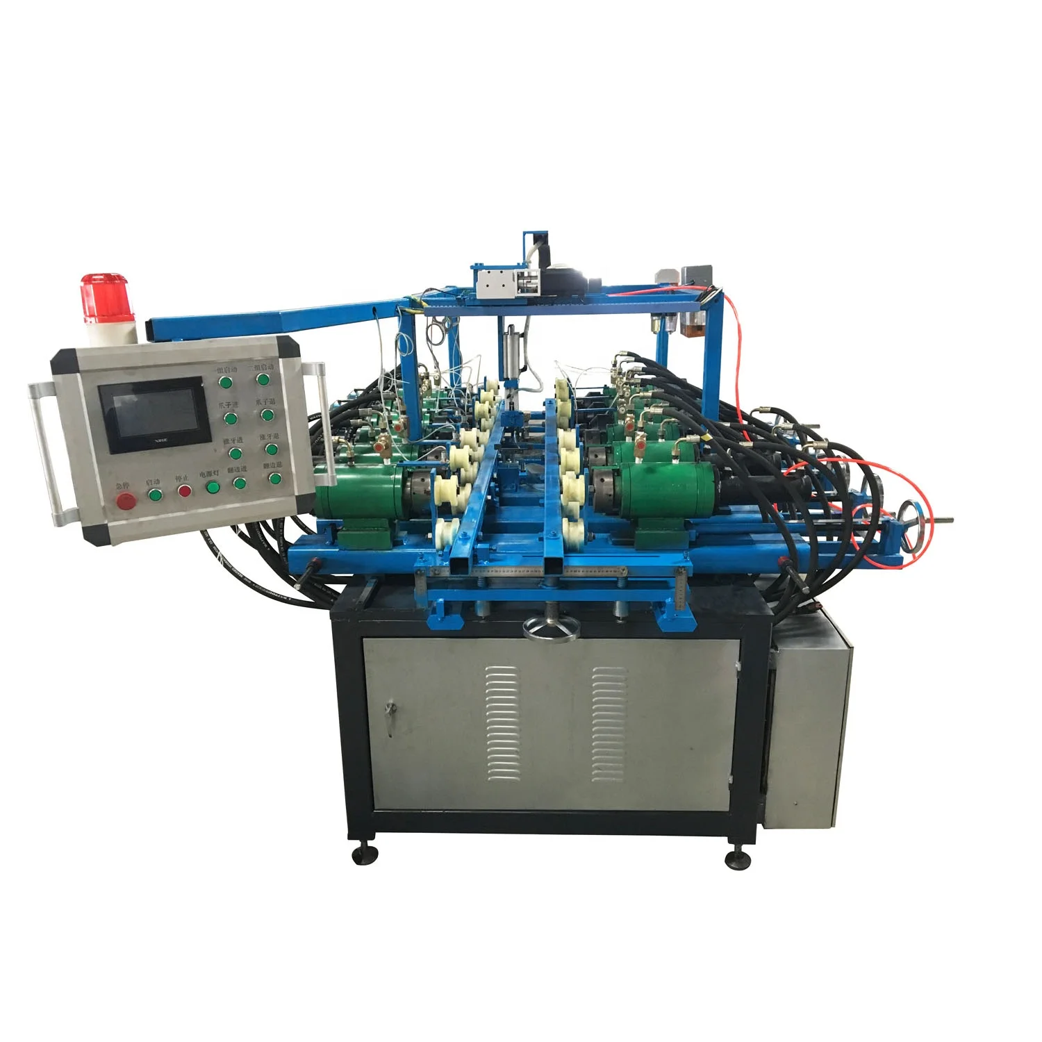 Aluminum ladder machine for square rung crimping and expanding