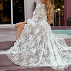 Sexy Transparent Shirt Women Plus Size Beach Kimono Cardigan Vetement Femme 2019 Lace Embroidery White See Through blouses