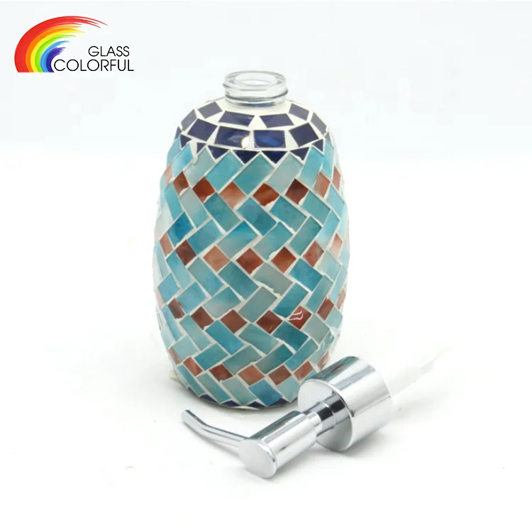 Geometric handmade glass mosaic liquid soap dispenser