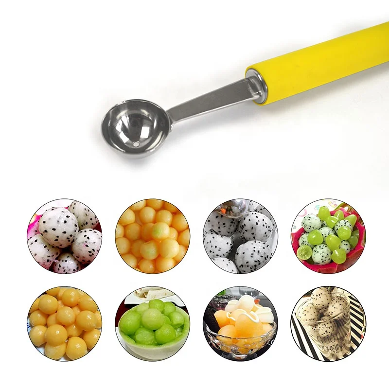 Hot Sale Metal Fruit Melon Baller Scoop Stainless Steel Ice Cream Scoop Spoon with Plastic Handle