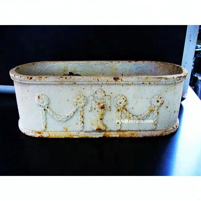 Antique Garden Oval Shape Cast Iron Urn Flower Pots & Planters