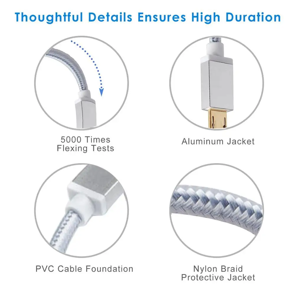 Free sample Micro USB Cable 8 Inch Nylon Braided Fast USB Charging Cord Micro USB