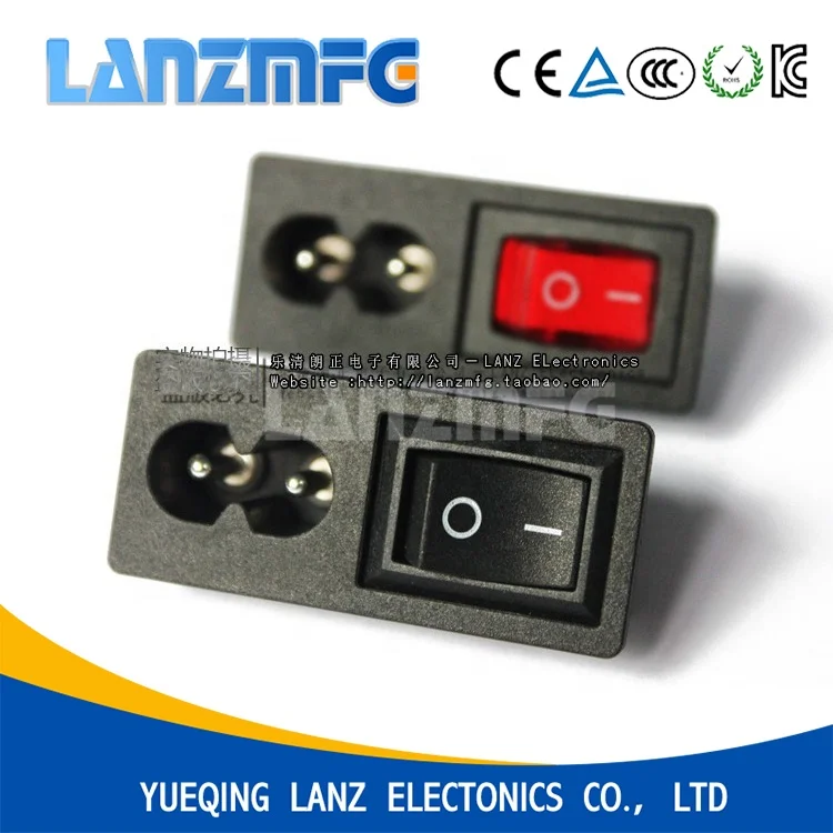 LZ-8-29 IEC Power Socket C8 connector with lamp switch 3p 4p ac power socket