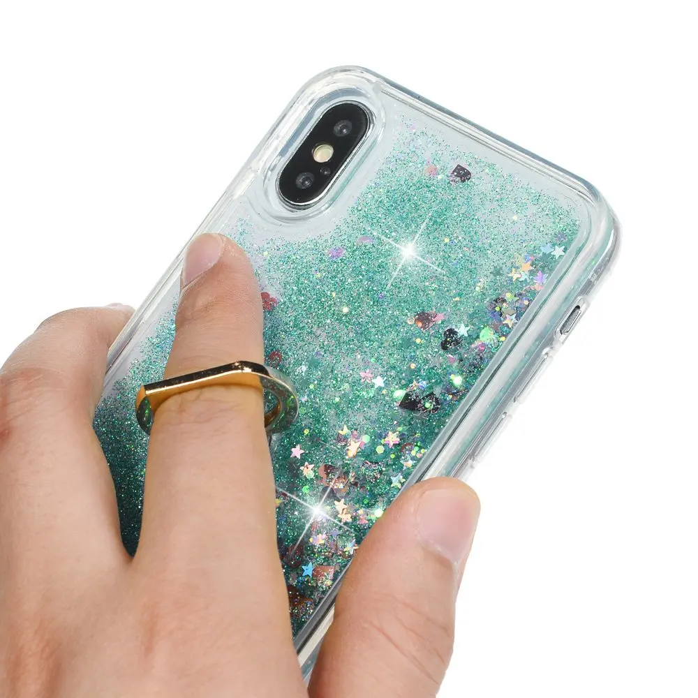 для iPhone 6 s 7 8 плюс XS XR блеск милые девушки подставки кольцо течет жидкость плавающей Bling Quicksand ясно телефонные чехл