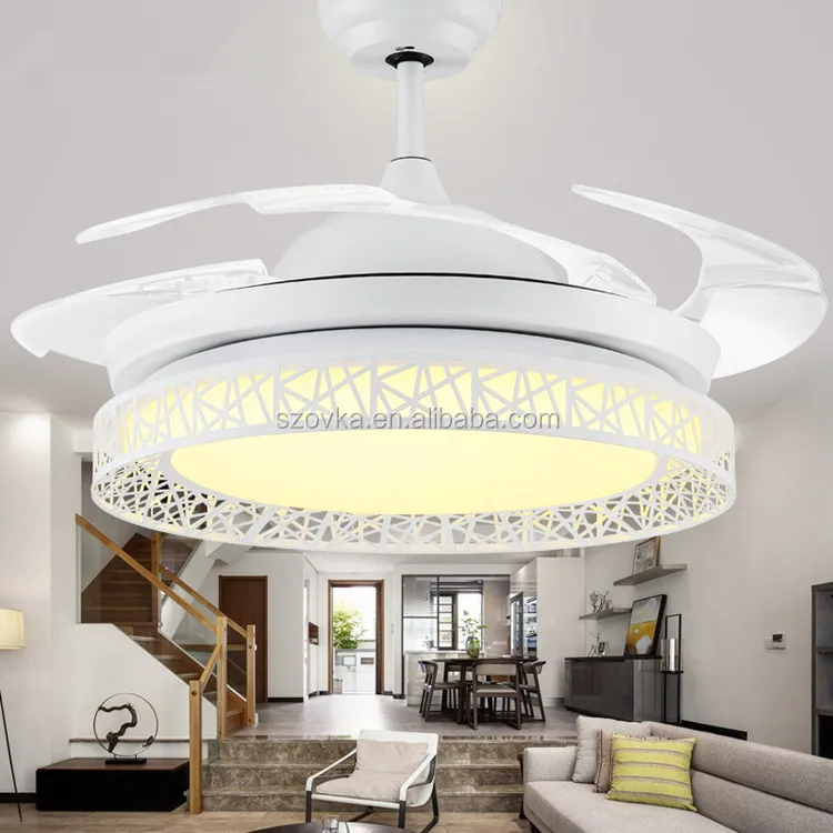 Современный простой потолочный вентилятор с невидимым лезвием и пультом дистанционного управления в виде птичьего гнезда со светодиодной подсветкой