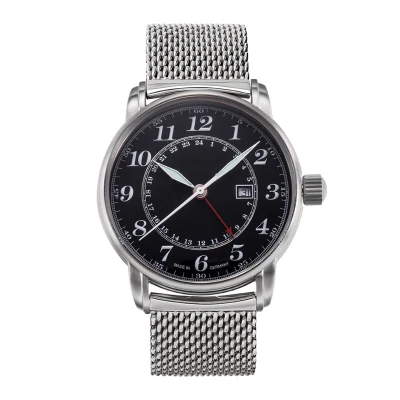 OEM simple double time GMT movt stainless steel mesh strap geneva watches men