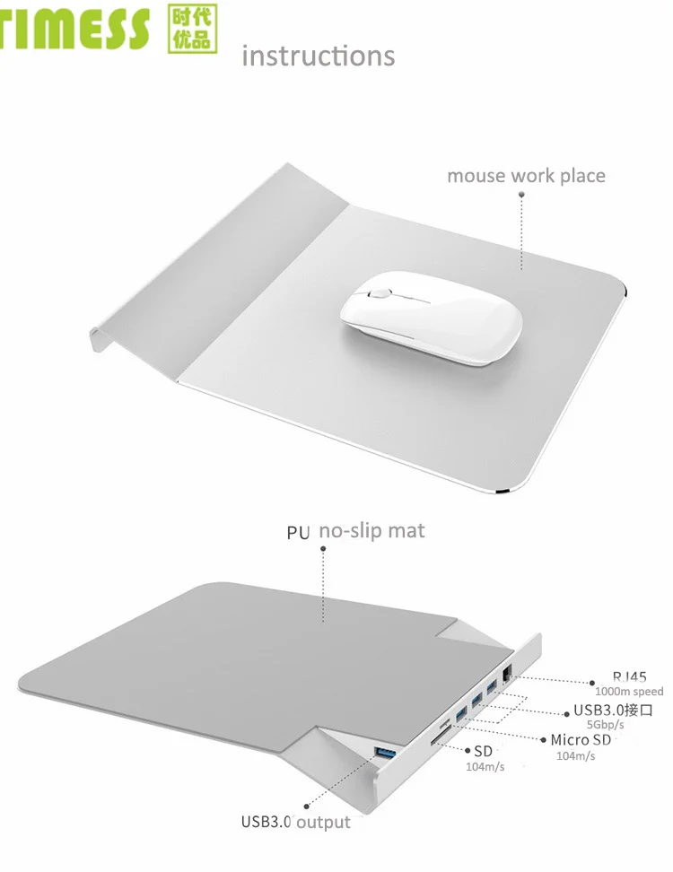 Multi-Functional Office Desk mouse Pad mats with USB hub 7 ports  waterproof for Office and Home