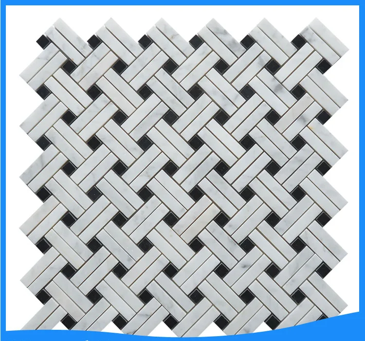 low price carrara white basketweave with black dots marble mosaic tile