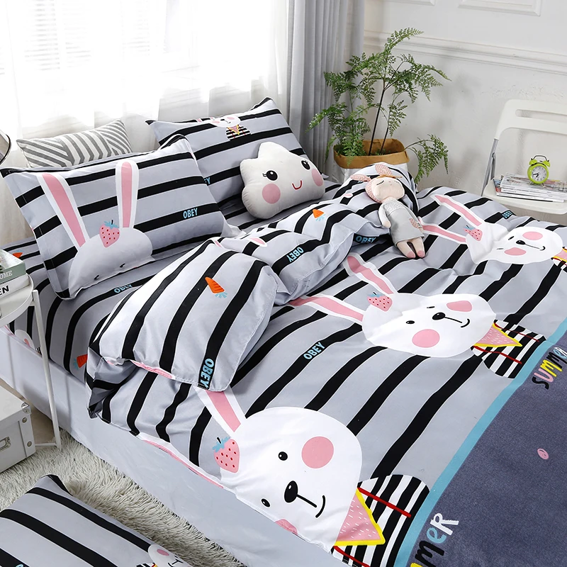 
Cartoon Rabbit Duvet Linen Home Textile Newest Custom Design Print Polyester Bed Spread Set 