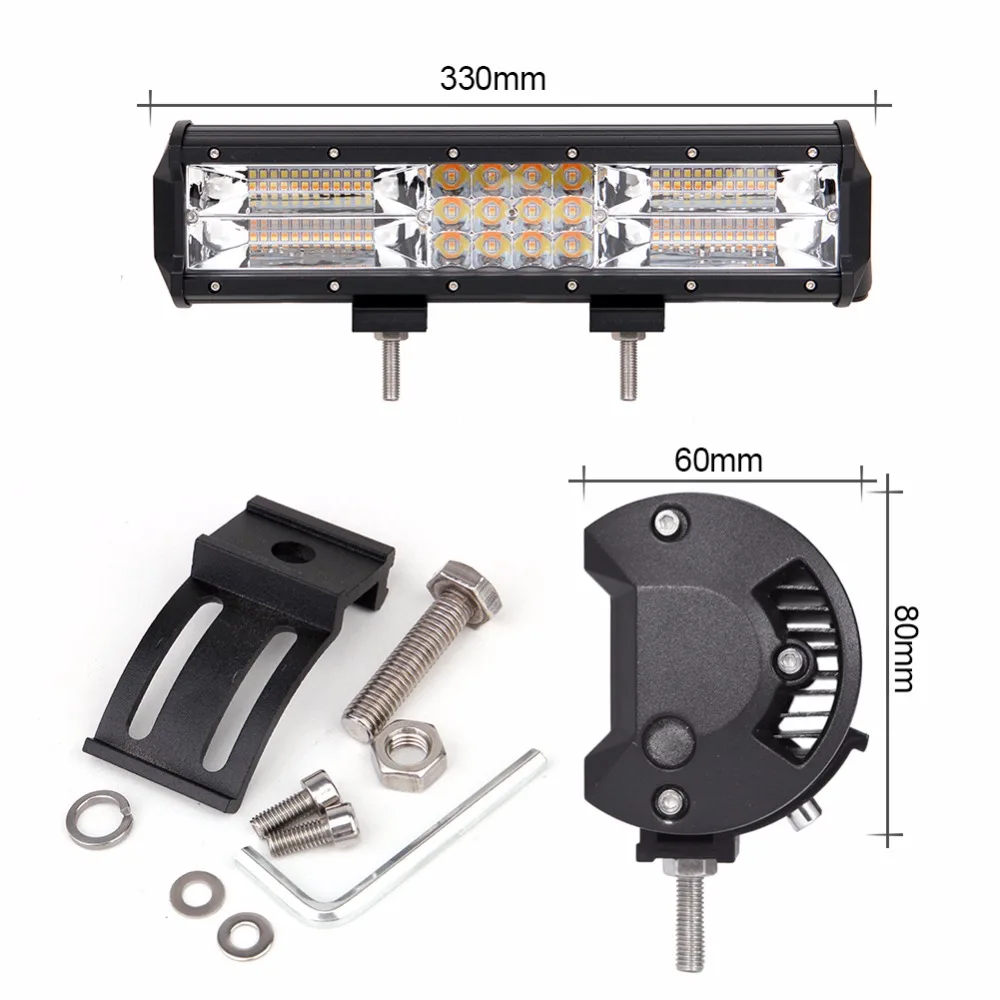 
12inch 180W Dual Color Amber White Led Strobe Waterproof Warning Light Bar 