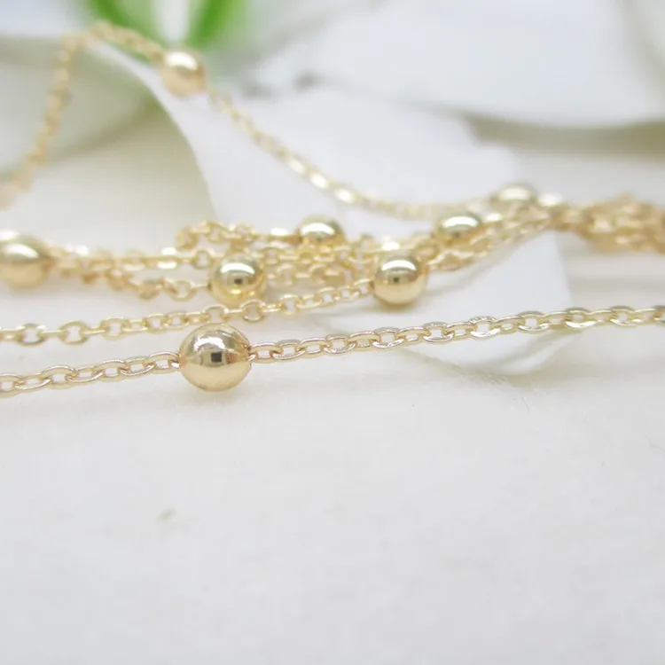 NANA high quality 24k italian gold filled chain with 3mm round bead, 1.5mm chain size
